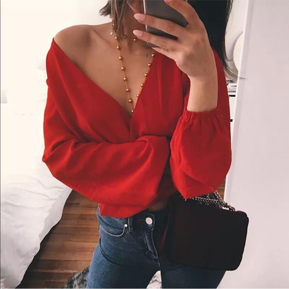 🌹Backless Wrap Bow Tie Blouse - Picture 7 of 8